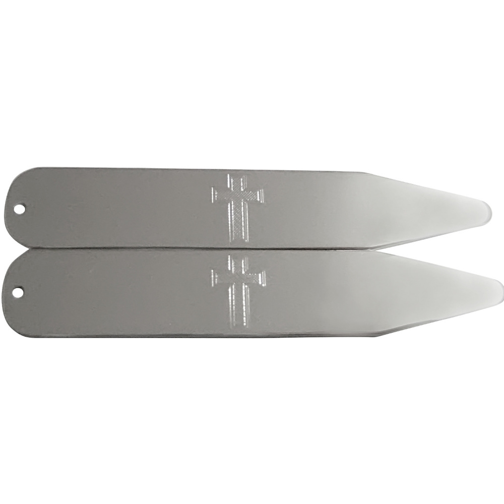 Silver Toned Etched Religious Cross Collar Stays